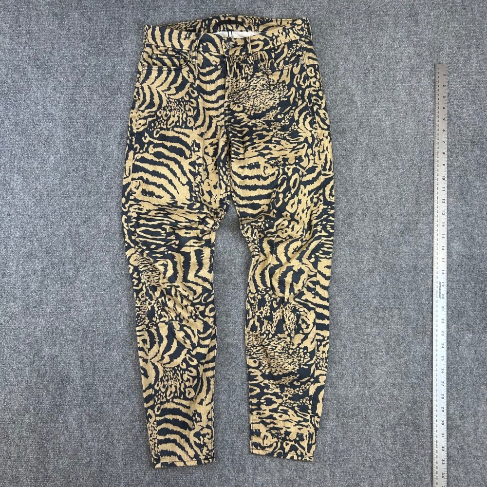 7 For All Mankind Tiger Stripe Animal Print Skinny Jeans Tan Black Size 27